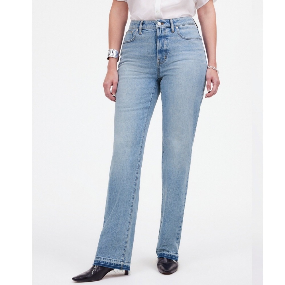Madewell The Curvy 90s Straight Mid Rise Jeans Barbosa Wash Sz 25 Raw Hem NR556